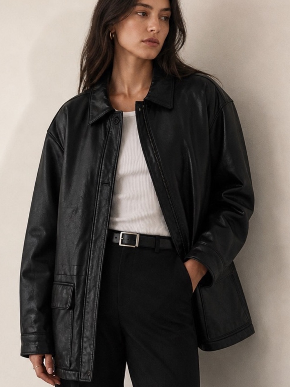 Marc New York Genuine Leather Oversized Black Jacket XL | Like New